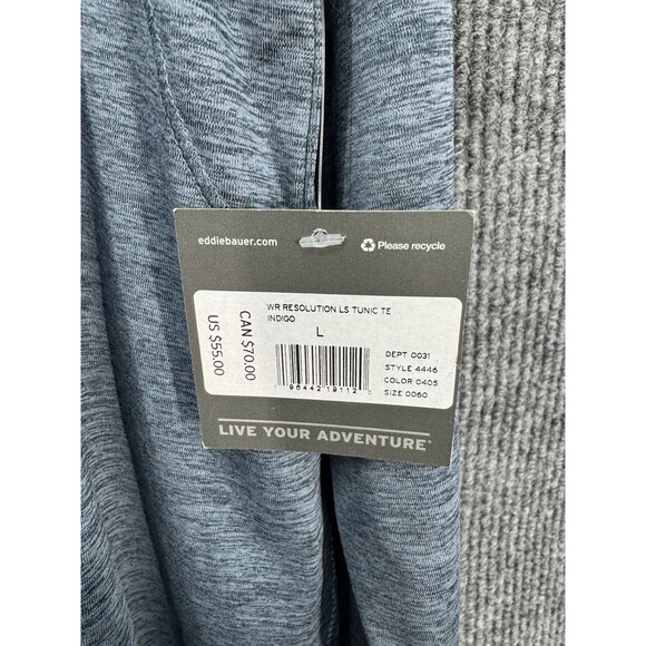 Eddie Bauer Resolution Tunic Tee Top Womens Large Blue Long Sleeve Wicking NEW - Picture 6 of 11